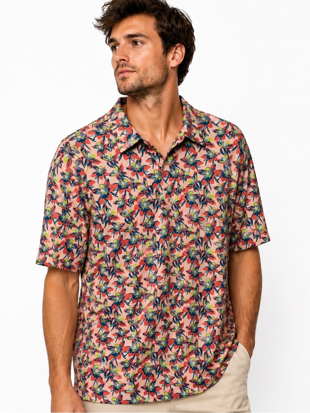 Men's XL Chubbies The Weekend Has Arrived Pink Tropical Floral Performance Polo